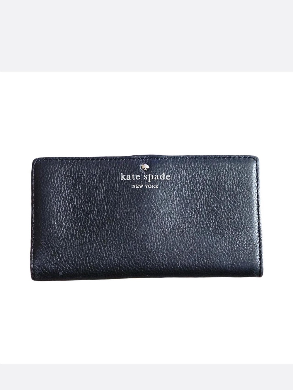 kate spade | Women’s Black Pebbled Leather Snap Close Billfold Wallet Gold Logo